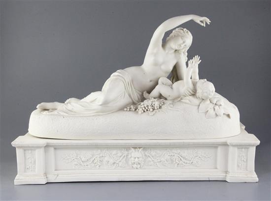 A large Copeland parian figure group, Ino and the Infant Bacchus, after J.H. Foley, c.1851, 59cm long in total